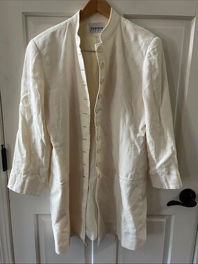 Vintage Nipon Women's 10 Linen Cream Button-Front Long Blazer Duster Minimalist